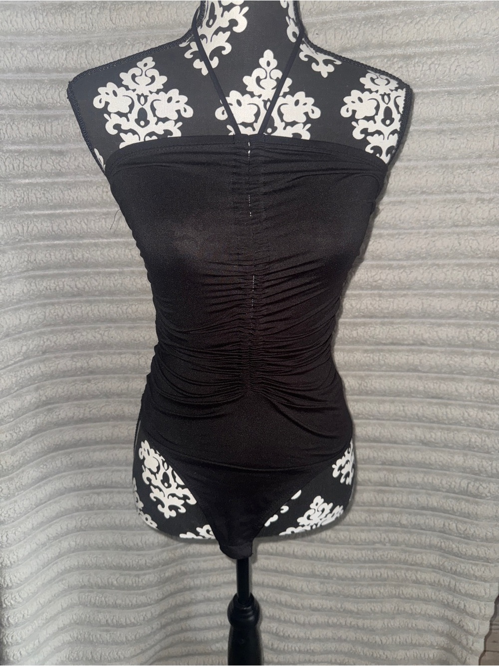 Gaze Black Ruched Strapless/Halter Bodysuit XS